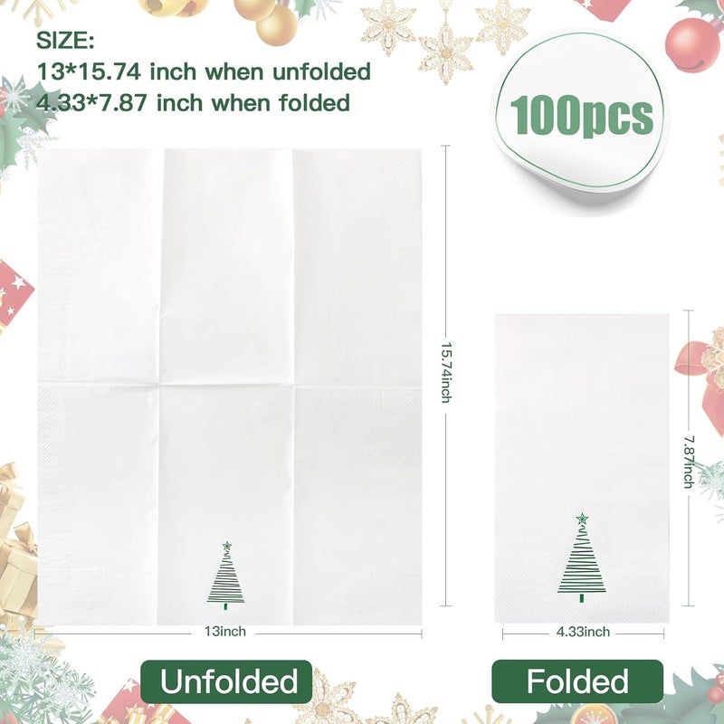 Tamone 100PCS 3-Ply Christmas Napkins - Green Christmas Tree Napkins Disposable - Premium Quality Dinner Napkins Soft and Absorbent - Image 2